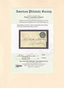 1844 �N 10 �� 18 ���A�t�B���f���t�B�A����{�X�g���ւ̎莆�A�X�R�b�g # 75L1�A�w�C�� & �J���p�j�[�AAPEX CERTIF�B