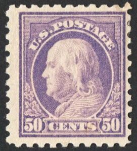 US Sc# 440 *MINT OG H* { F-VF 50c FRANKLIN } �u�󏭂�SL-WMK PERF 10' 1915�N���v
