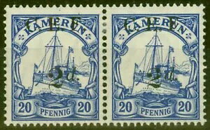 J[ 1915 2d on 20pf Eg} SGB4a Surch Double One Albino V.F Very L...