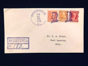 IL BRACEVILLE 1931 REGIS CVR #368 SCHERMACK RARE ON CVRALINCOLN FANCY CANCEL