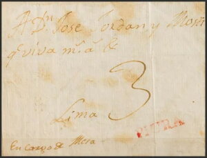 その他のセクション。植民地時代。表紙1802年。キトからリマへ。ブランドPIURA、適用