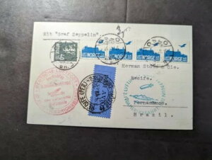 1932年ノルウェーRPPC航空便LZ127グラーフ・ツェッペリン号ペルナンブコ(ブラジル)行きポストカード表紙