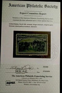 USXRbg#240 OG 1893 50Zg RrA APEX F