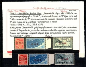 �C�^���A 1944 Sass. 120I,122II,125 * MH 100% �q��X�֏ؖ��� Caffaz�A80 c�A2 l