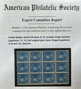 �č��؎�X�R�b�g # 419 �u���b�N 12 - 8x MNH + 4x MH - OG ���� APEX �ؖ���