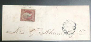 O) 1855年 スペイン領 - イサベル2世女王 Y 1/4 サーチャージ、断片ウォーターマ