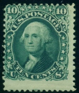 US #68a 10セント ダークグリーンシェード、og、NH、Weiss証明書注記「TAG variety "