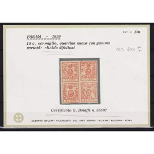 �p���} 1857-59 Quartina 15 C. Vermiglio N.9 �o���A���g�t�� G.I MNH** �ؖ����B�{���t�B