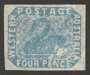 西オーストラリア 1854年 スワン 4d 不完全、スワンの品種と水による損傷。証明書付き