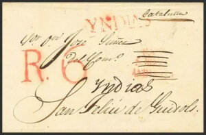 その他のセクション。ジブラルタル。カバー (1840ca)。ジブラルタルからサン・フェリウ・デ・ギソルスへ。 M