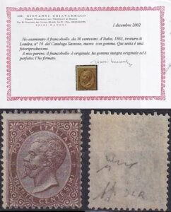 1863 �L���O�_�� �I�u ���[ �e�B��.�����h�� C.30 NR.L19 NEW MNH**RR CERT.CHIAVARELLO-