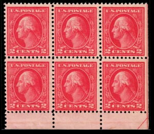 US #500 2c �E�H�b�V���A�f�B�[�v���[�Y �^�C�v Ia �u���b�N 6 ������ �~���g PH/NH OG APEX (SCV $3,000)
