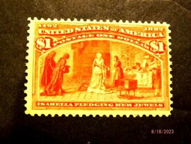 未使用米国切手 - スコット 241 $1.00 コロンビア発行 F-VF OG NH Clean PSE Cert