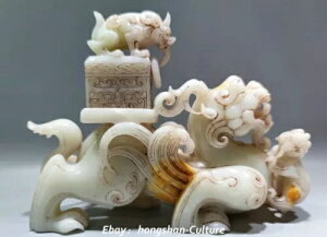 古代中国の天然和田翡翠龍龍動物印鑑印章像