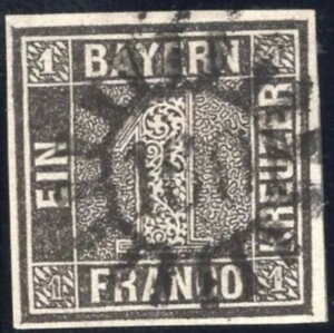 Altdt. Bavaria 1850 Mi.No. 1 II a �����̐��ԃX�^���v����t��; �ؖ���-