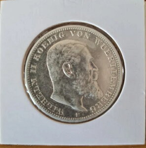 1914 F �h�C�c��� WILHELM II KOENIG VON WUERTTEMBERG Drei Mark 3 Marks