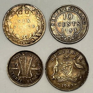 1896年 6ペンス 1943年 3&6ペンス 1943年 10セント ニューファンドランド 4ペンス 銀貨
