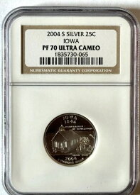 2004-S - シルバープルーフ アイオワ州 25セント - NGC PF70 UCAM