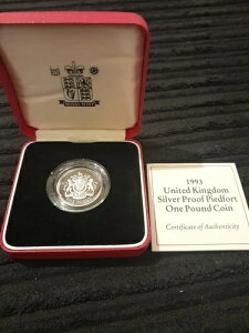 1993年 英国 シルバープルーフ ピエフォート 1ポンド 1ポンド硬貨 ロイヤルアームズ ロイヤルミント、箱&保証書