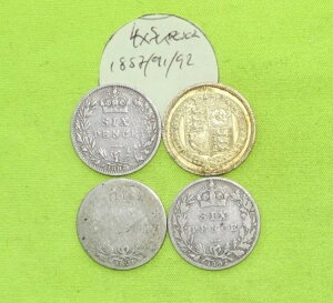 4枚セット 銀貨 6ペンス 6ペンス ヴィクトリア (1837-01) 2.85グラム 1887年 1891年 1892年