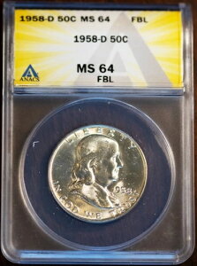 1958-D 50Zg݃tNn[th MS 64 FBL Vi ANACS # 7472075 + {[iX