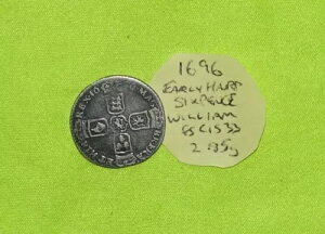 1696年 銀貨 6ペンス ウィリアム3世 (1694 - 1702) 2.85グラム (ESC1533)