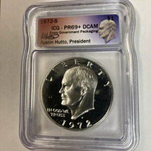 (A2) 1972-S 1ドル プルーフ アイゼンハワー「アイク」銀貨 ICG PR 69 + DCAM 署名入り