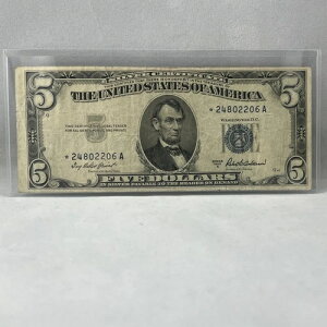 1953 年 A 5 ドル米国銀券ブルーシール STAR Note 24802206A 明るい!