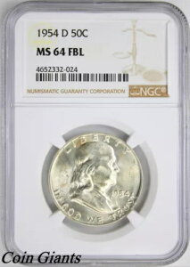 1954-D �t�����N���� �n�[�t �h�� NGC MS 64 FBL �L�[ �f���o�[ �~���g �R�C�� �V���o�[ BU 50 �Z���g!