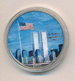 2001年 シルバーイーグルドル 1トロイオンス 銀 着色ツインタワー