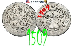 ポーランド リトアニア 1/2 GROSCHEN 1/2 グロス 1509 ジギスムント 1 世銀貨 #33347
