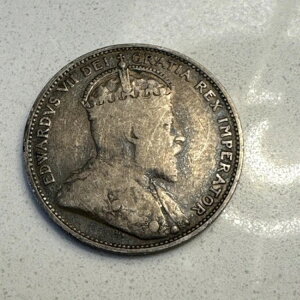 カナダ 1909年 25セント銀貨、ナイスグレード、キング・エドワード7世