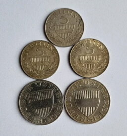 オーストリア 銀貨 5枚 2 x 10 シリング + 3 x 5 シリング - 640 シルバー - M40-