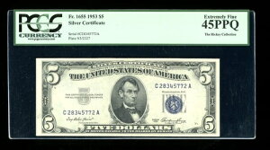DBR $5 1953 Vo[ Fr. 1655 CA ubN PCGS 45 PPQ VA C28345772A
