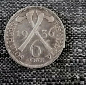 南ローデシア 6ペンス銀貨 1936年 コレクターグレード