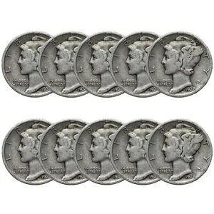 1938 年マーキュリー ダイム - G/VG コイン 10 枚パック - シルバー スタッキング用の大量ロット!