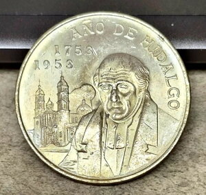 1953年 イダルゴ建国200周年記念 メキシコ 5ペソ銀貨 - BU - Lt. Tones - 光沢