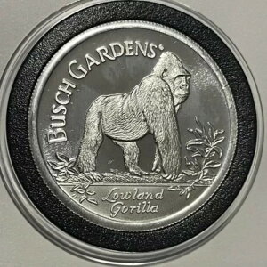 1992年 ブッシュガーデン ローランドゴリラ コレクターズアイテム 1トロイオンス .999 ファインシルバー ラウンド