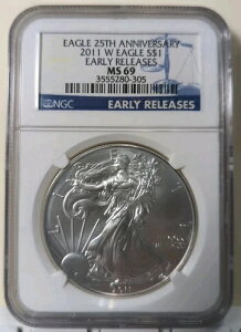 2011-W �A�����J���V���o�[�C�[�O�� NGC MS69 ���������[�X 25���N�L�O�z���_�[