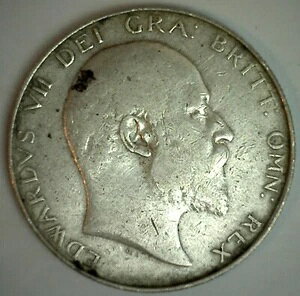 1908年 イギリス 1/2クラウン銀貨 非常に良好な流通品 エドワード7世統治者