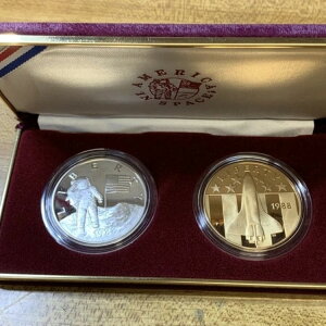 1988年 アメリカ・イン・スペース シルバー&ブロンズプルーフ記念メダル2枚 - 送料無料