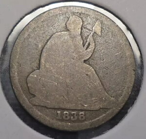 非常に珍しい 1838 O ニューオーリンズ 着席自由の女神 シルバー 10 セント 10 セント硬貨、同梱配送!