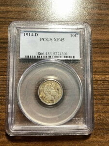 1914-D �o�[�o�[ �V���o�[�_�C�� 10�Z���g PCGS �G�N�X�g���t�@�C�� 45 XF 45