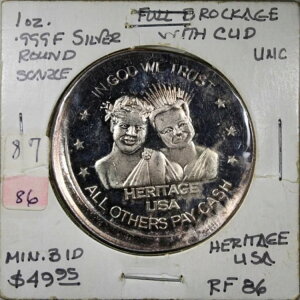 1987�N Heritage USA Pass The Loot 1�I���X .999 �V���o�[ ���E���h �t���u���b�P�[�W Cud B279