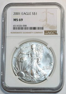 BU 2001 �A�����J�� �V���o�[ �C�[�O�� $1 NGC �u�����A���g �A���T�[�L�����[�g MS69 �i�C�X�z���C�g