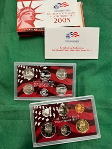 2005年米国造幣局シルバープルーフコインセット(11枚)COA付きオリジナル魅力的なボックス付き-完璧