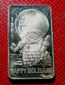 ハッピーホリデー - チムニーバーのサンタ - ヨークビルコイン 1トロイオンス .999 純銀