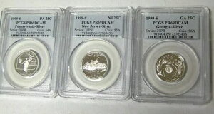 PCGS PR69 DCAM �V���o�[ �X�e�[�g �N�H�[�^�[ 3���Z�b�g 1999-S PA�A1999-S NJ�A1999-S GA