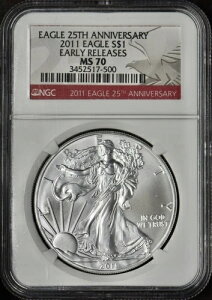 2011�N �A�����J�� �V���o�[ �C�[�O�� NGC MS70 �A�[���[�����[�X 25th ���b�h���x�� - ?COINGIANTS?