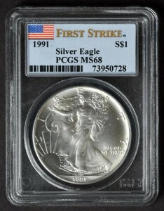 1991年 PCGS MS68 ファーストストライク アメリカン シルバー イーグル $1 MS 68